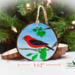 Measurements for a hand-painted rustic wood slice Christmas ornament at Cove Creek Photography.